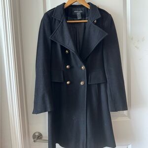 MODA Black gold detailed pea coat. Gorgeous style hits above knee
